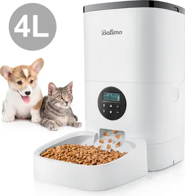 Produktbild von Balimo 4L Automatischer Futterautomat für Katze und Hund mit Programmierbar Timer/LCD/bis zu 4 Mahlzeiten am Tag/Ton-Aufnahmefunktion