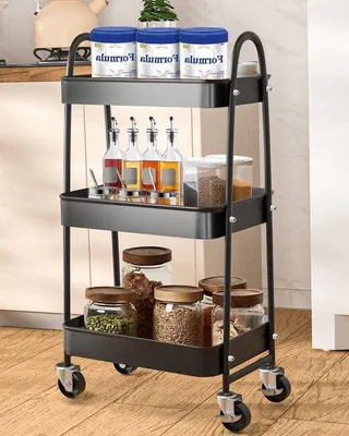 Produktbild von Famanu Servierwagen Multifunktional - 3 Ebenen, Metall, Schwarz