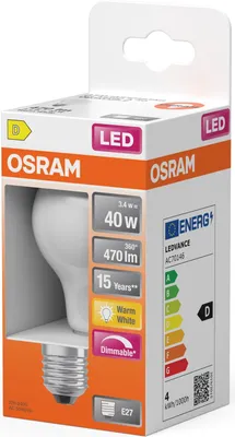 Zdjęcie produktu dla OSRAM 4099854464973 Ściemnialne lampy LED, klasyczny kształt żarówki 3,4 W 470 lm