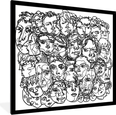 Produktbild von MuchoWow® Gerahmtes Poster Eine abstrakte Schwarz-Weiß-Illustration von Gesichtern 40x30 cm - Poster mit Schwarzem Bilderrahmen Wandposter Rahmen Foto Bilder - Kunstposter - Wanddekorationen