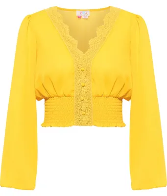 Productafbeelding van COBIE dames cropped blouse met lange mouwen, artikelnummer 21323488-CO01, GEEL, maat S