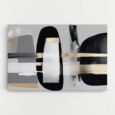Produktbild von ARTHUB® Leinwandbild 80x120 cm, Abstract Gold Painting With Black | Wohnzimmerdekoration, Hängende Bilder, Wanddekoration, Heimdekoration, Abstrakte, Abstrakt mit Linien