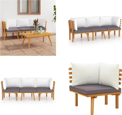 Image de vidaXL Ensemble de salon de jardin 3 pièces avec coussins en bois massif d'acacia - Ensemble de salon de jardin - Ensemble de salon de jardin en bois - Canapé de jardin