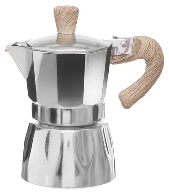Zdjęcie produktu dla KASANOVA, nowa ekspres do kawy na 2 filiżanki, wykonany z aluminium i drewna, kolor: szary