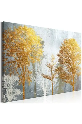 Produktbild von Italienischer Leinwand Leinwandbild - Hoarfrost and Gold (1 Part) Wide 90x60 cm Blätter a-A-0424-b-a