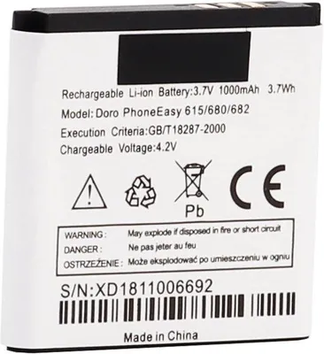 Productafbeelding van Geschikt voor Doro PhoneEasy 615/680/682 nieuwe accu XD1105007600 (1000mAh)