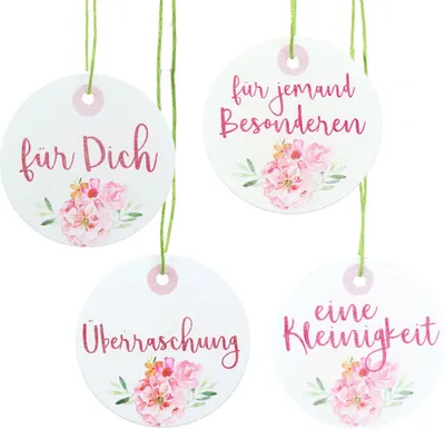 Produktbild von Holz-Geschenkanhänger mit Spruch und floraler Verzierung, 12 Stück