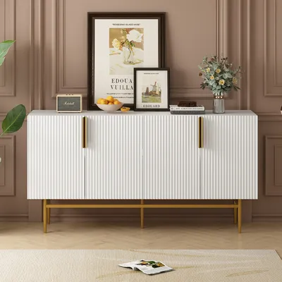 Produktbild von Merax Kommode Sideboard mit 4 Türen und verstellbare Einlegeböden,Anrichte mit Metallsocke, Buffetschrank Massivholz Wohnzimmerschränk,152.5x40.5x80cm