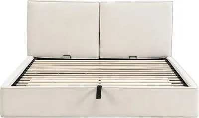 Produktbild von Beige Polsterbett Doppelbett 180x200 cm Ohne Matratze Hydraulisches Funktionsbett Lattenrost Gepolstertes Kopfteil Chenille Gaestebett Jugendbett