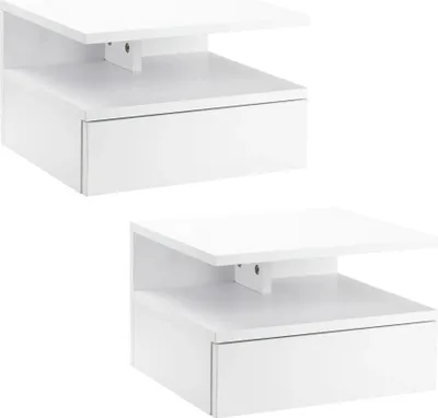Produktbild von Set aus 2 schwebenden Nachttischen - Nachtkommode - 1 Schublade + Ablage - Wandmontage - 35 x 32 x 22,5 cm - Moderner marokkanischer Stil