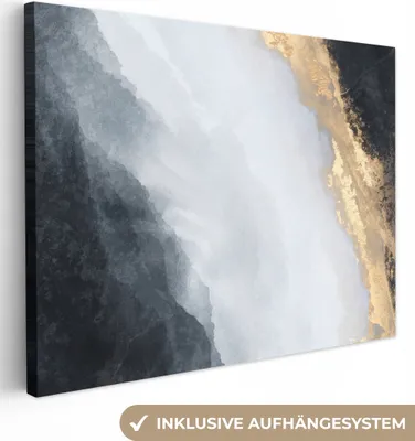 Obrázok produktu pre MuchoWow® - Plátno - Abstraktný obraz - Farba - Zlatá - Čierna - Mramor, fototapeta, nástenná dekorácia obrazy obývacia izba, 120x90cm