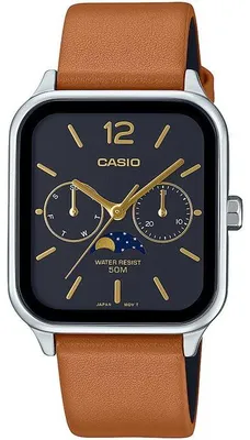 Image de Montre CASIO MTP-M305L, Homme, Noir, Quartz, Analogique, Phase Lunaire, Bracelet Cuir
