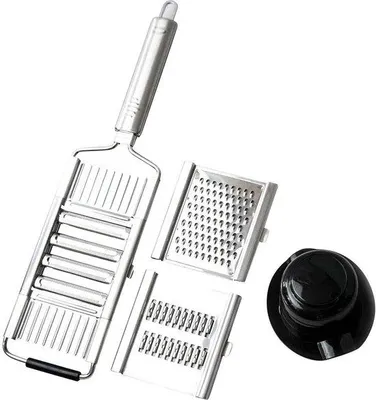 Obrázek produktu pro Čtyřnásobný kráječ se zarážkou – rychlý kráječ zeleniny – ideální kráječ na julienne a praktický strouhák na parmazán z nerezové oceli.