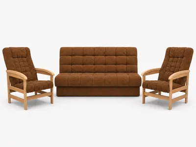 Produktbild von ANMIL SET Schlafsofa OLIO mit 2 Sesseln in Bronze Stoff CORAL 3-teilige Polstergarnitur mit Schlaffunktion, Bettkasten und Gestell in Eiche Hell, KI-generiertes Bild