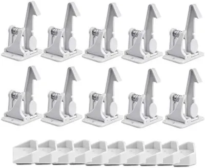 Produktbild von PolkaHome® Kindersicherung 10er Set, Schrankschlösser für Schubladen und Türen, unsichtbare Sicherheit für Kleinkinder, selbstklebend ohne