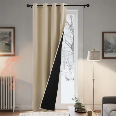 Image de Rideau de porte occultant, isolant thermique, 210 x 140 cm, beige