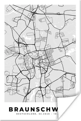 Produktbild von MuchoWow® Poster Deutschland - Stadtplan - Karte - Braunschweig 40x60 cm - Plakate für die Wand - Poster Babyzimmer