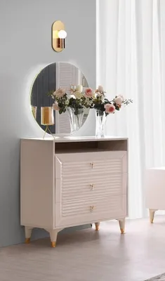 Immagine prodotto di Cassettiera moderna di colore beige con specchio Cassetti unicolori Camera da letto