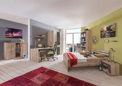 Produktbild von Jugendzimmer Set 8-teilig mit 120x200 cm Bett in Eiche mit graphit CANTON-43