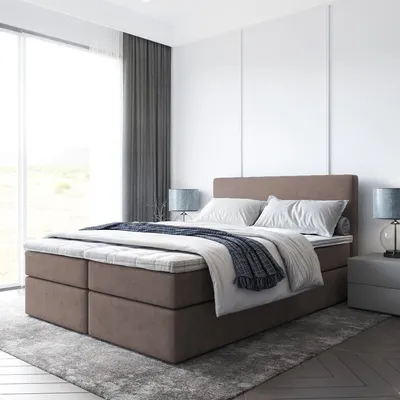 Produktbild von Bett, Boxspringbett BERG mit Bonell-Matratze und T25 Topper, 2 Bettkästen, Doppelbett, Stauraum 180x200 cm (Braun - Itaka 20)