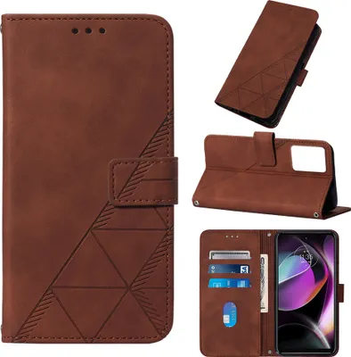 Produktbild von Hülle für Motorola Moto G (2023) Prägung Flip Leder Kartenfächer Schutzhülle mit Ständer Braun