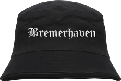 Produktbild von Bremerhaven Fischerhut - Altdeutsch - bestickt - Bucket Hat Anglerhut Hut Schwarz S/M