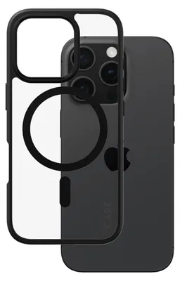 Productafbeelding van CARE telefoonhoesje, transparant, zwart frame, MagSafe, voor iPhone 16 Pro