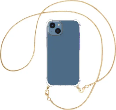 Produktbild von Handykette Backcover-Schutzhülle mit Band (Metall goldfarben) für Apple iPhone 15 - goldfarbene Snake-Kette