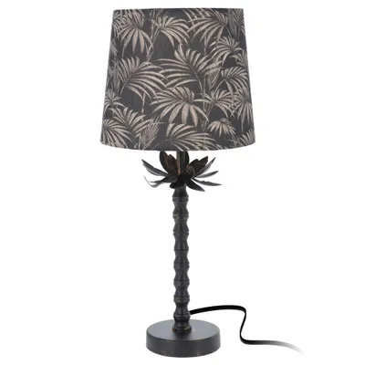 Zdjęcie produktu dla Vilde lampa stołowa | lampka nocna czarny abażur z motywem liści w kolorze złotym dekoracyjny 49x22 cm