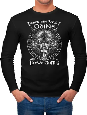 Produktbild von Herren Longsleeve Spruch Lieber ein Wolf Odins als ein Lamm Gottes Wikinger nordische Mythologie Fashion Streetstyle Neverless® schwarz 3XL