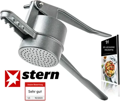 Produktbild von Thiru Spätzlepresse Premium inkl. GRATIS SCHAUMLÖFFEL - Ideal für Spätzle, Kartoffeln, Spagettieis, Säfte – Knöpfle - Rundloch