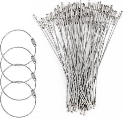 Image de Lot de porte-clés en acier inoxydable - paquet de 50 - longueur 15 cm - avec fermoir à vis - couleur argent - taille moyenne