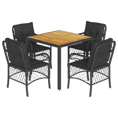 Produktbild von 5-tlg. Garten-Essgruppe mit Kissen Schwarz Poly Rattan