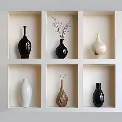 Produktbild von GKA 6 Stück 3D Wandtattoo Vasen A5 Regal Wandregal Wandaufkleber Aufkleber Wandsticker Vase 90 cm