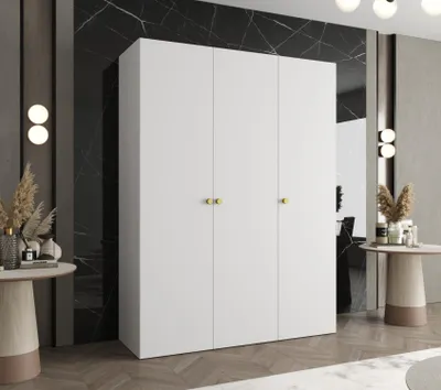 Obrázek produktu pro Elegantní šatní skříň CAITIR 1 150 cm - bílá / zlaté úchyty