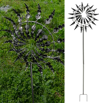 Produktbild von Windrad 3D 16 Flügel Metallic-Effekt schwarz Ø30xH100 Eisen Windspiel Gartendekoration Erdspieß