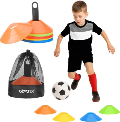 Produktbild von Gymtek® Markierungshütchen - 50 Stück - Verkehrshütchen, Hütchen, Pylonen für Training - Slalom, Fußball trainingszubehör, Hockey, Eislaufen