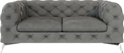 Produktbild von S-STYLE MÖBEL - Chesterfield Sofa 2-Sitzer Cleo mit Silber Metall Füßen aus Grau Samtstoff, B/T/H: 185 cm/ 100 cm/ 75 cm