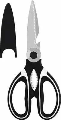 Produktbild von KÜCHENSCHERE 20,5cm aus Edelstahl mit Schutzabdeckung Flaschenöffner Nussknacker Schuppenentferner Haushaltschere Vielzweckschere Allzweckschere 99