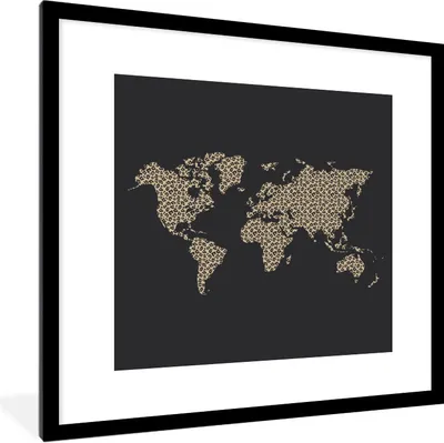 Produktbild von MuchoWow® Gerahmtes Poster Karte - Design - Pantherdruck 40x40 cm - Poster mit Schwarzem Bilderrahmen Wandposter Rahmen Foto Bilder - Poster - Plakat im Rahmen