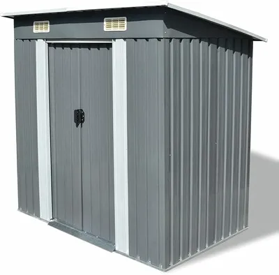 Produktbild von Gartenschuppen mit Tür Gerätehaus Geräteschuppen mit Schiebetür Gartenhaus Garten Schuppen Gerätehaus mit Pultdach Geräteschrank für Garten Grau Metall