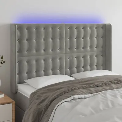 Produktbild von The Living Store LED Kopfteil Hellgrau 147x16x118/128 cm Samt