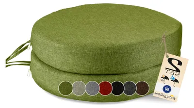 Produktbild von 2er Set runde Stuhlkissen Ø 40 cm, wasserdicht und UV-beständig, 7 cm dick - Polsterauflage für Stühle und Bänke - Sitzkissen für Haus und Garten - Grün