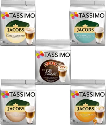 Produktbild von TASSIMO Kapseln Latte Macchiato Vielfaltspaket Discs 40 Getränke 5 Sorten Kaffee