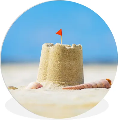 Produktbild von MuchoWow® Rundes Wandbild - Runde Bilder Sandburg - Strand - Muscheln - Sommer Ø 90 cm Kreis Wanddekoration Kunststoff - Wandkreis - Wandschmuck - Wand-Kreis - Wohnzimmer - Bild - Runde - Wanddeko - Dibond - Kunstdrucke