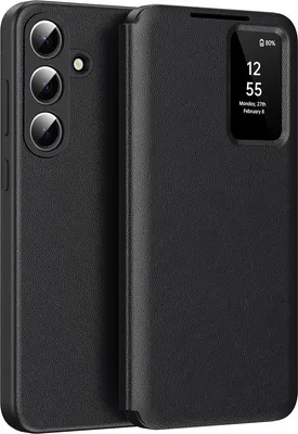 Immagine prodotto di Custodia a libro in pelle per Samsung Galaxy S26, custodia per cellulare Smart View con finestra e scomparto per carte Nero