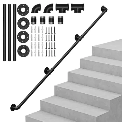 Produktbild von iropro Handlauf Treppengeländer Geländer 300cm Wandhandlauf Wandhalterung Innen & Außen, Rund Ø32mm, für Treppen Balkon, Schwarz
