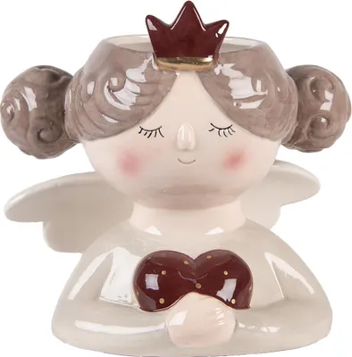 Image de Clayre & Eef Pot de fleurs ange 17x14x17 cm Beige Céramique