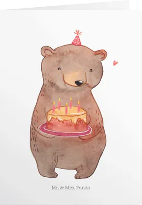 Produktbild von Mr. & Mrs. Panda Geburtstagskarte Bär Torte - Weiß - Geschenk, Kuchen, Glückwunschkarte, Geburtstagskarten, Einladungskarte, Geburtstag, hochzeitskarten, Party