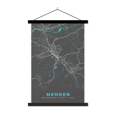 Produktbild von MuchoWow® Textilposter Deutschland - Blau - Menden - Stadtplan - Karte 60x90 cm mit schwarzem Rahmen - Poster Wohnzimmer